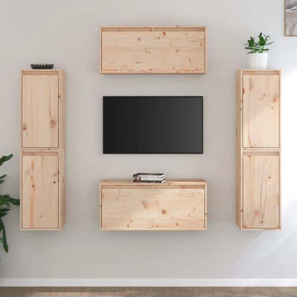 vidaXL Muebles para TV 6 piezas madera maciza de pino Natural Sale