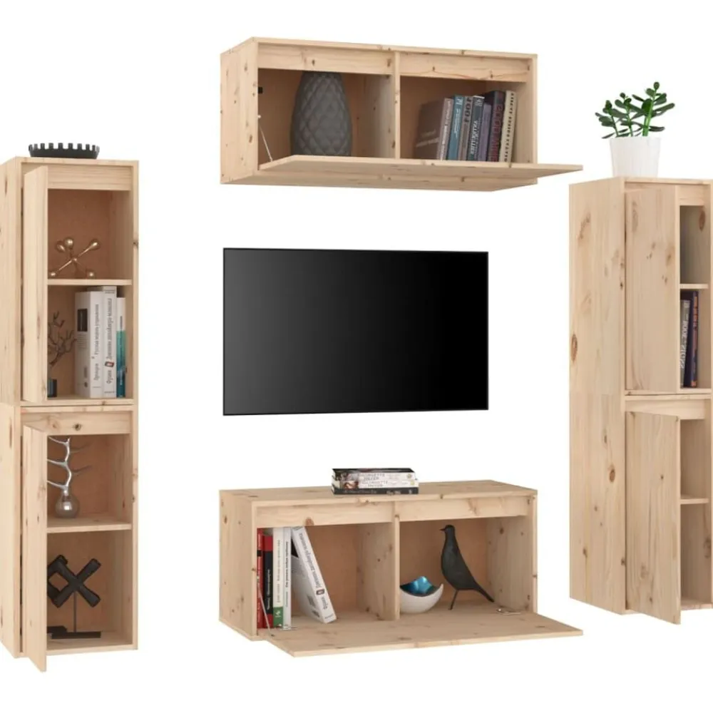 vidaXL Muebles para TV 6 piezas madera maciza de pino Natural Sale