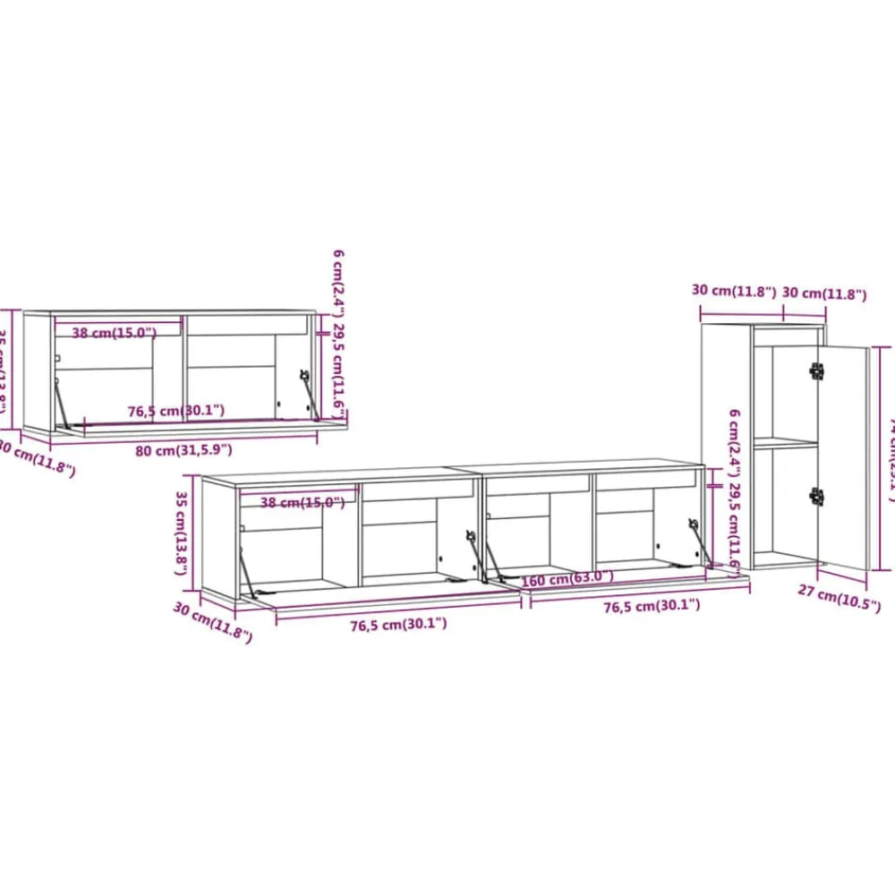 vidaXL Muebles Tv-Muebles para TV 4 piezas madera maciza de pino