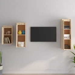 vidaXL Muebles para TV 3 piezas madera maciza de pino Natural Best