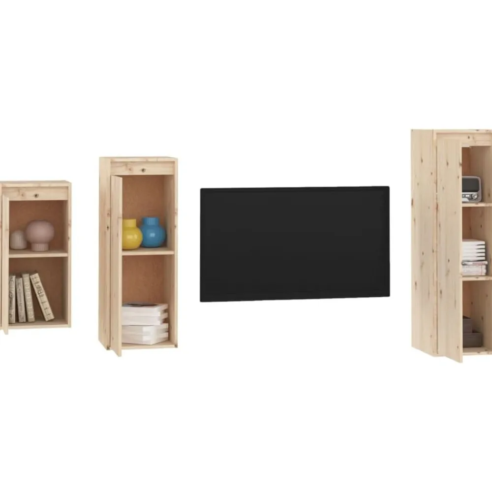 vidaXL Muebles para TV 3 piezas madera maciza de pino Natural Best