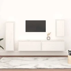 vidaXL Muebles para TV 4 piezas madera maciza de pino Blanco Outlet