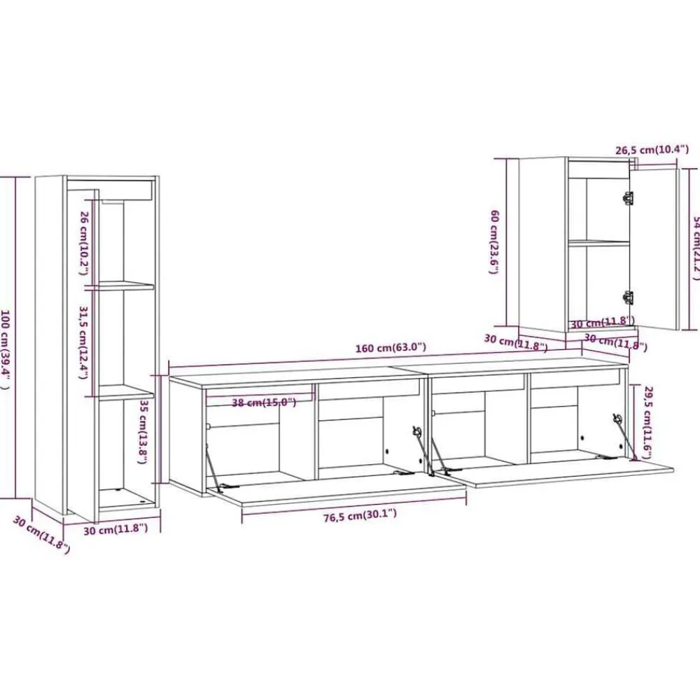 vidaXL Muebles para TV 4 piezas madera maciza de pino Blanco Outlet