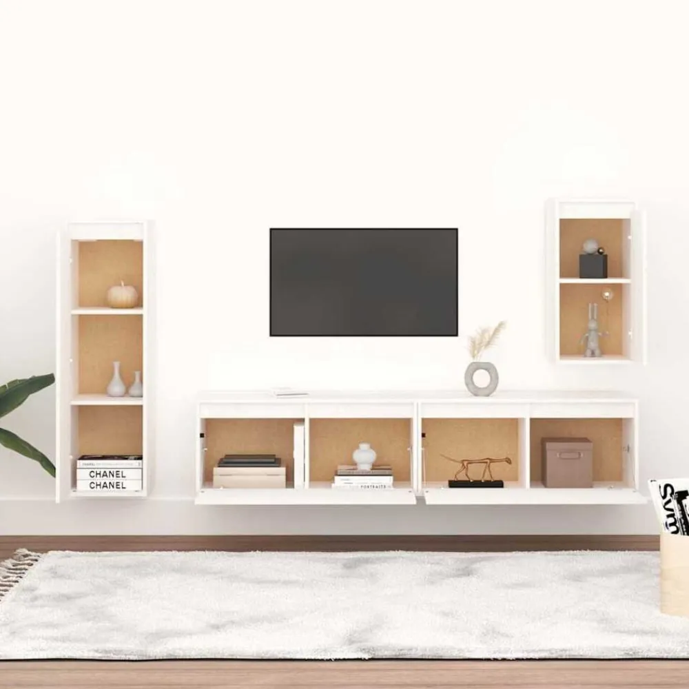 vidaXL Muebles para TV 4 piezas madera maciza de pino Blanco Outlet