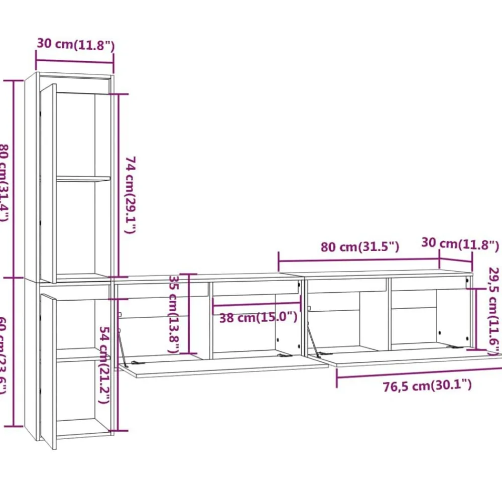 vidaXL Muebles Tv-Muebles para TV 4 piezas madera maciza de pino
