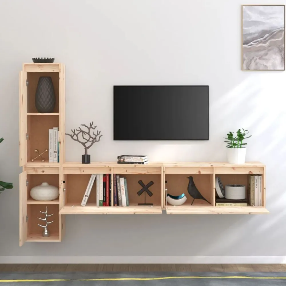 vidaXL Muebles Tv-Muebles para TV 4 piezas madera maciza de pino