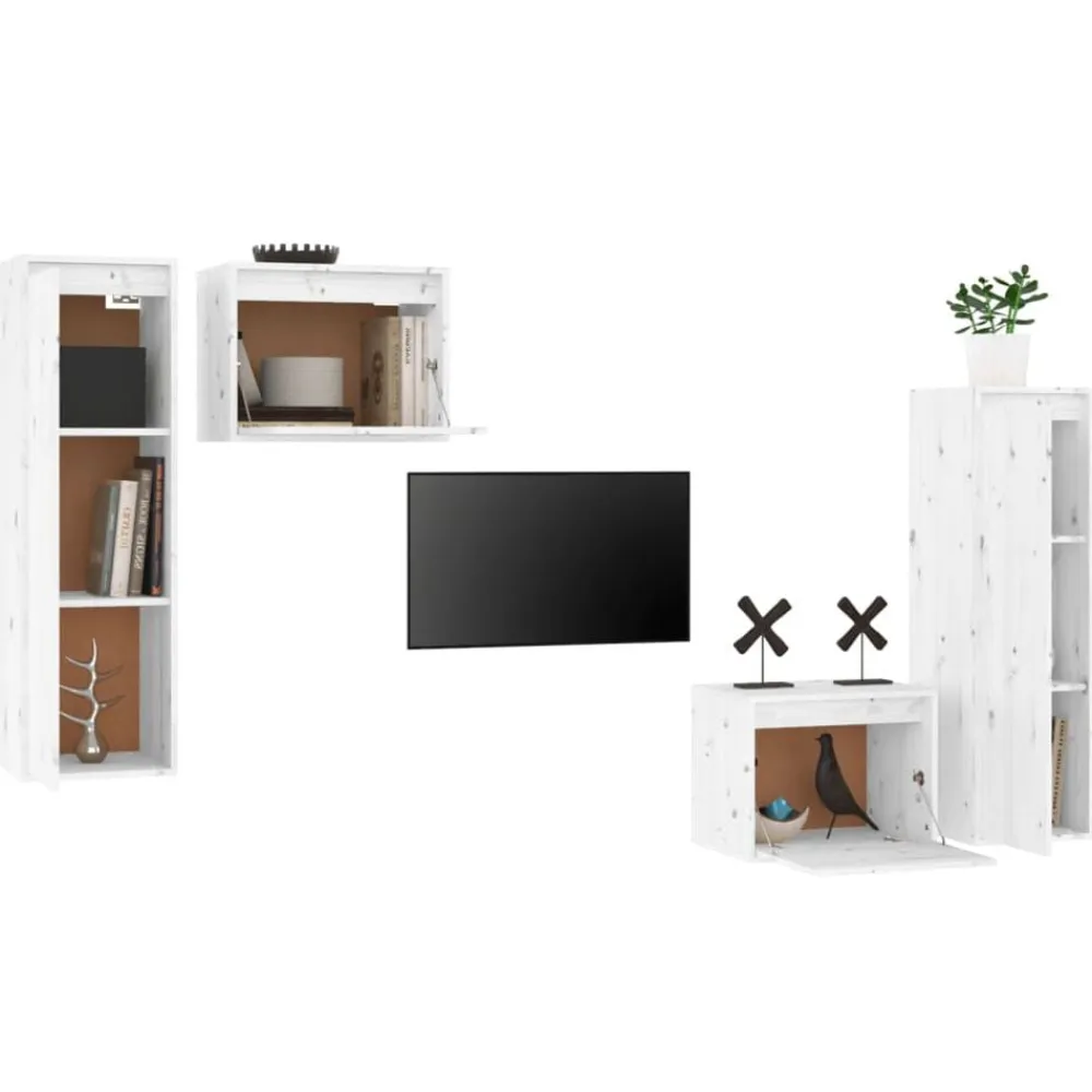 vidaXL Muebles para TV 4 piezas madera maciza de pino Blanco New
