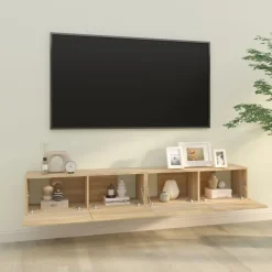 vidaXL Muebles Tv-Muebles TV de pared 2 uds madera ingeniería roble 100x30x30 cm