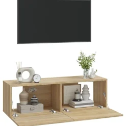 vidaXL Muebles Tv-Muebles TV de pared 2 uds madera ingeniería roble 100x30x30 cm