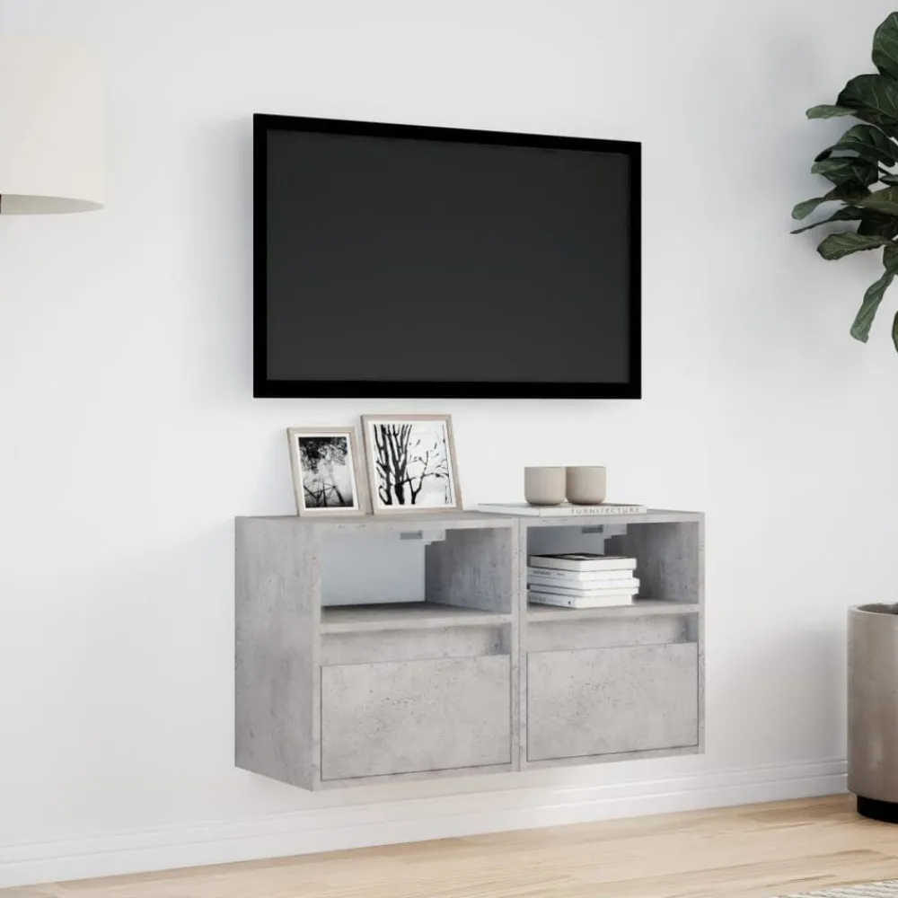 vidaXL Muebles TV de pared luces LED 2 uds gris hormigón 41x31x45 cm Gris hormigón Sale