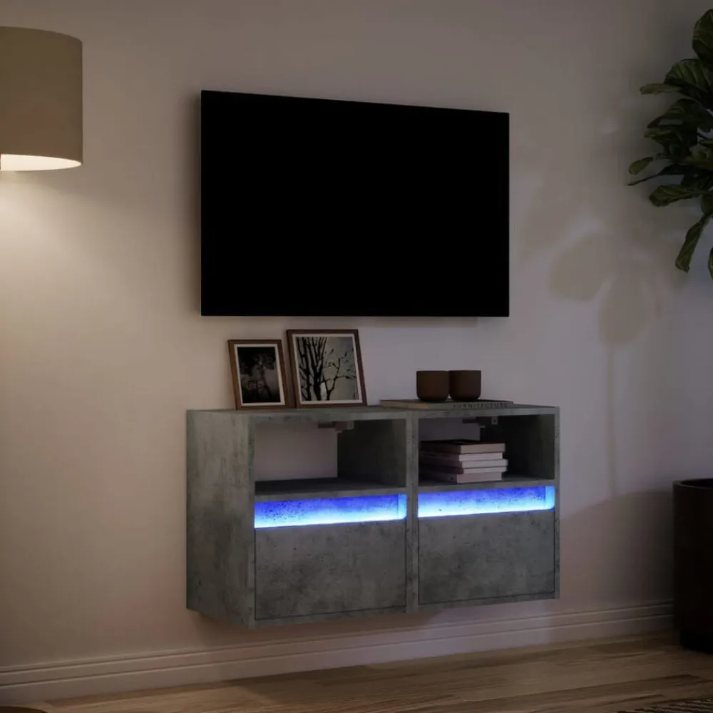 vidaXL Muebles TV de pared luces LED 2 uds gris hormigón 41x31x45 cm Gris hormigón Sale
