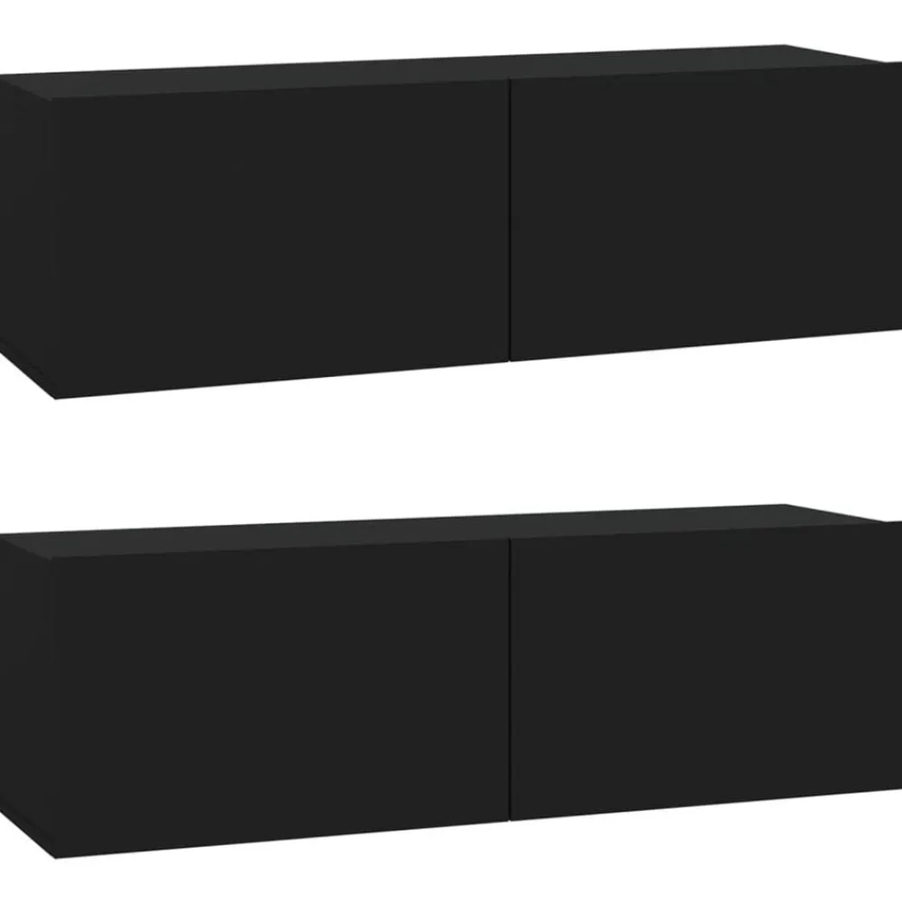 vidaXL Muebles TV pared 2 uds madera contrachapada 100x30x30 cm Negro Online