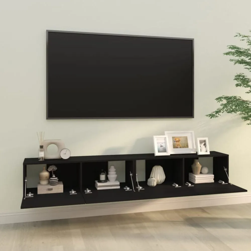 vidaXL Muebles TV pared 2 uds madera contrachapada 100x30x30 cm Negro Online