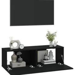 vidaXL Muebles TV pared 2 uds madera contrachapada 100x30x30 cm Negro Online