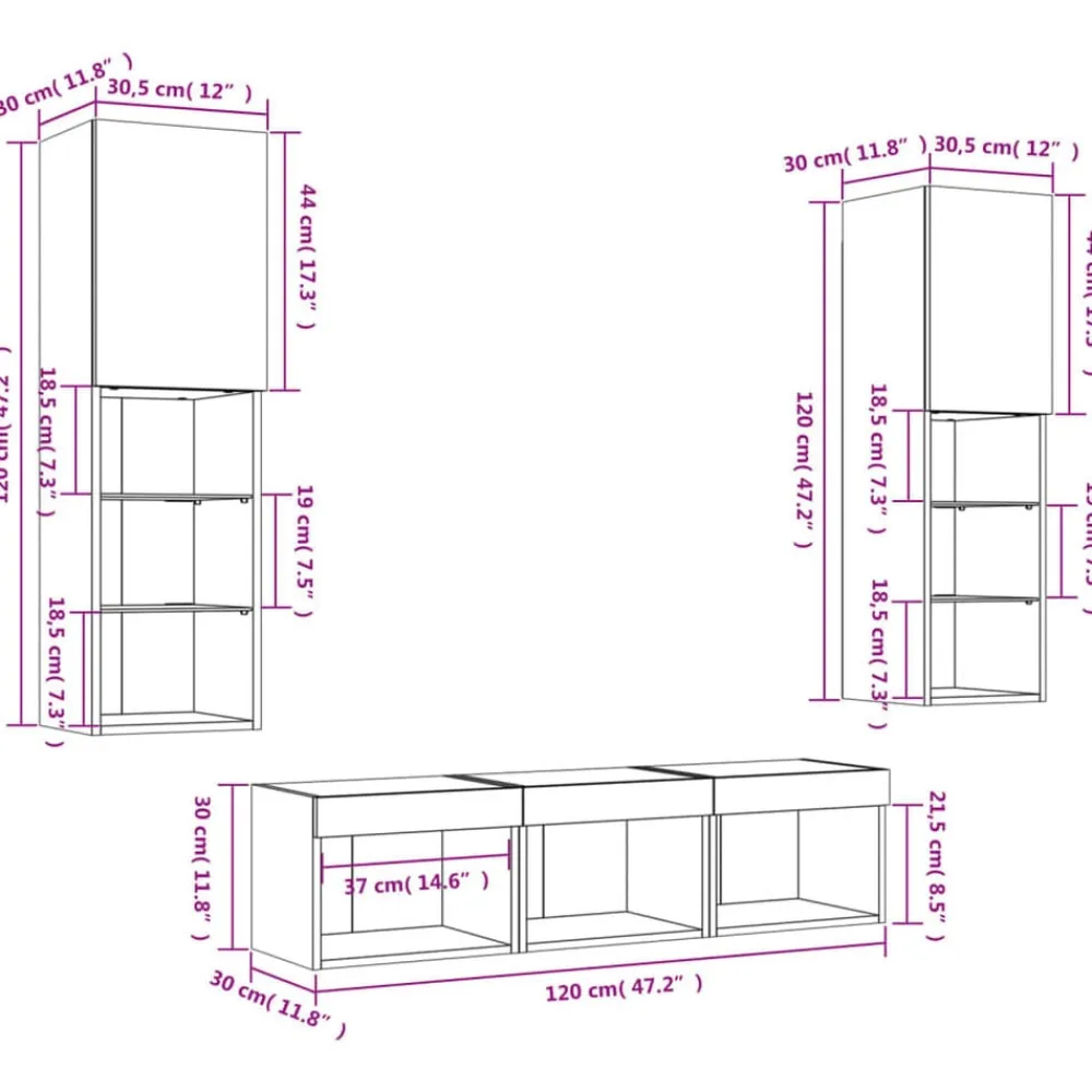 vidaXL Muebles TV pared con LED 5 pzas madera ingeniería Roble Sonoma Online