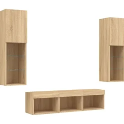 vidaXL Muebles TV pared con LED 5 pzas madera ingeniería Roble Sonoma Online