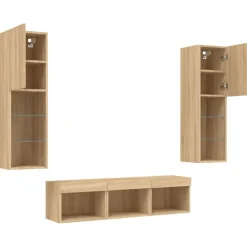 vidaXL Muebles TV pared con LED 5 pzas madera ingeniería Roble Sonoma Online