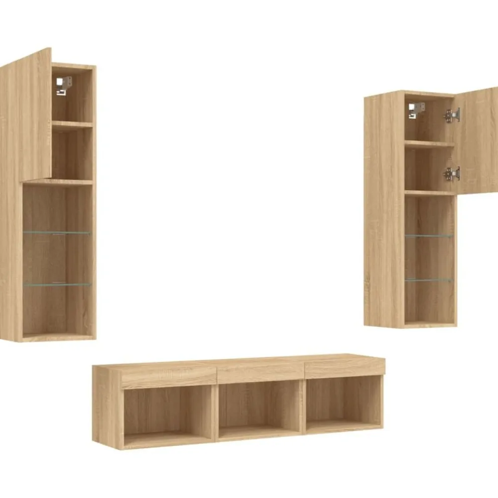 vidaXL Muebles TV pared con LED 5 pzas madera ingeniería Roble Sonoma Online
