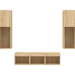 vidaXL Muebles TV pared con LED 5 pzas madera ingeniería Roble Sonoma Online