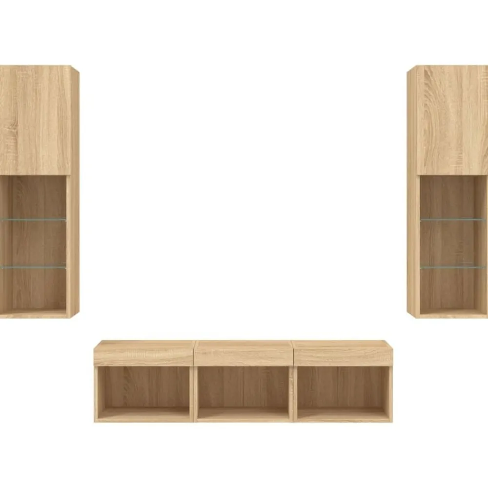 vidaXL Muebles TV pared con LED 5 pzas madera ingeniería Roble Sonoma Online