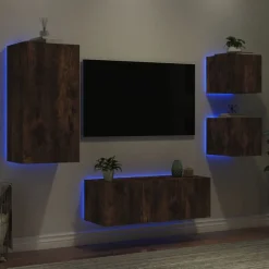 vidaXL Muebles Tv-Muebles TV pared con LED 5 pzas madera ingeniería