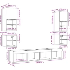 vidaXL Muebles TV pared con LED 8 pzas madera ingeniería Roble ahumado Discount
