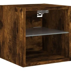 vidaXL Muebles TV pared con LED 8 pzas madera ingeniería Roble ahumado Discount