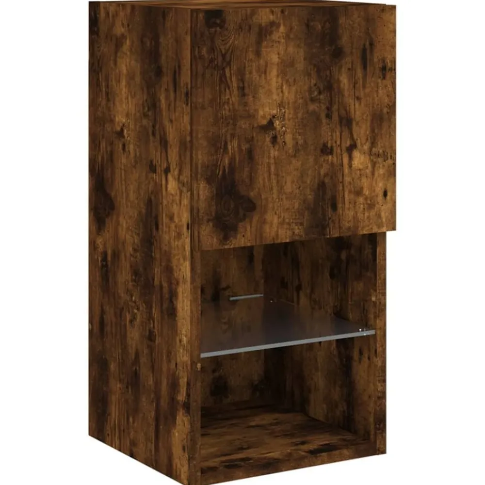 vidaXL Muebles TV pared con LED 8 pzas madera ingeniería Roble ahumado Discount