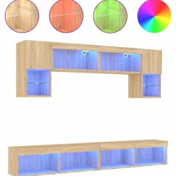vidaXL Muebles TV pared con LED 6 pzas madera ingeniería Roble Sonoma Sale