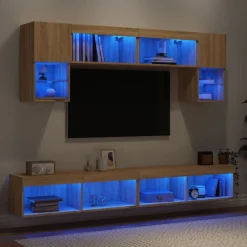 vidaXL Muebles TV pared con LED 6 pzas madera ingeniería Roble Sonoma Sale