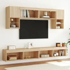 vidaXL Muebles TV pared con LED 6 pzas madera ingeniería Roble Sonoma Sale