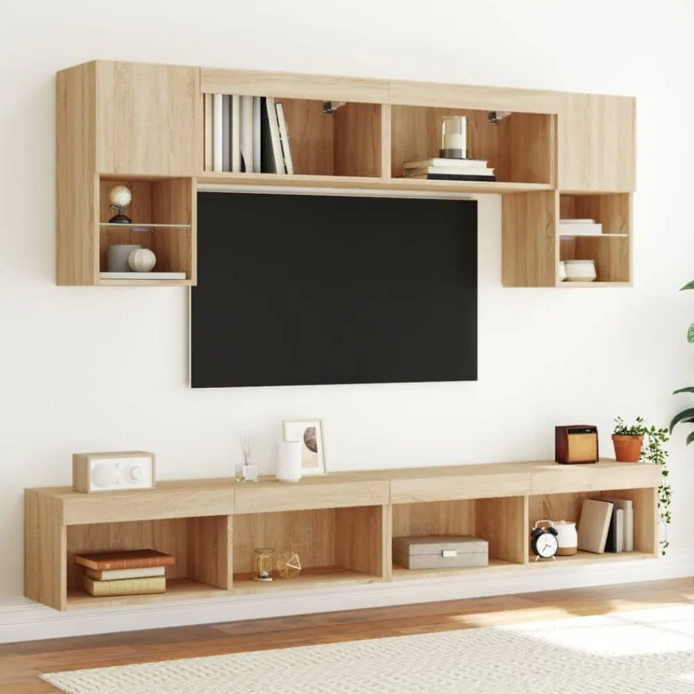 vidaXL Muebles TV pared con LED 6 pzas madera ingeniería Roble Sonoma Sale