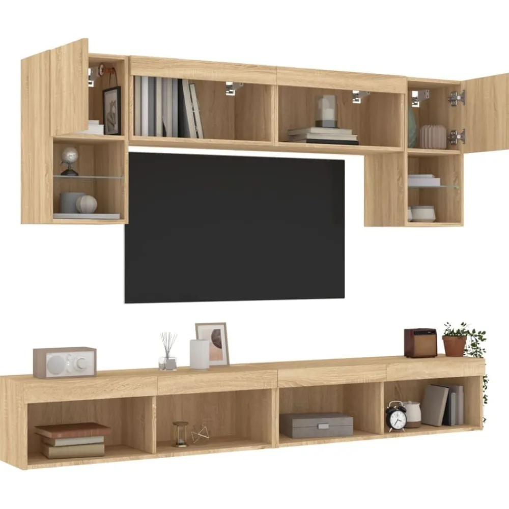 vidaXL Muebles TV pared con LED 6 pzas madera ingeniería Roble Sonoma Sale