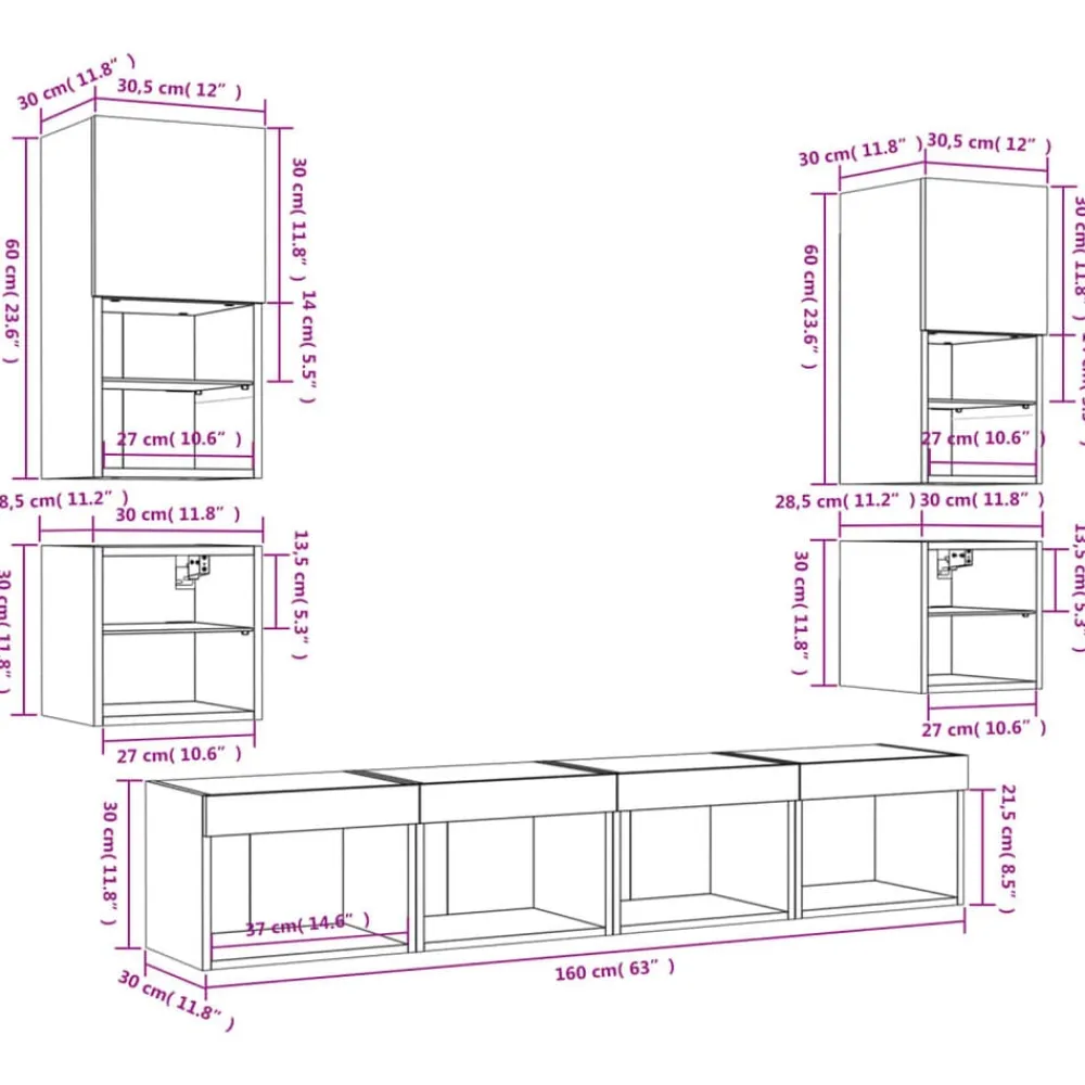vidaXL Muebles Tv-Muebles TV pared con LED 8 pzas madera ingeniería