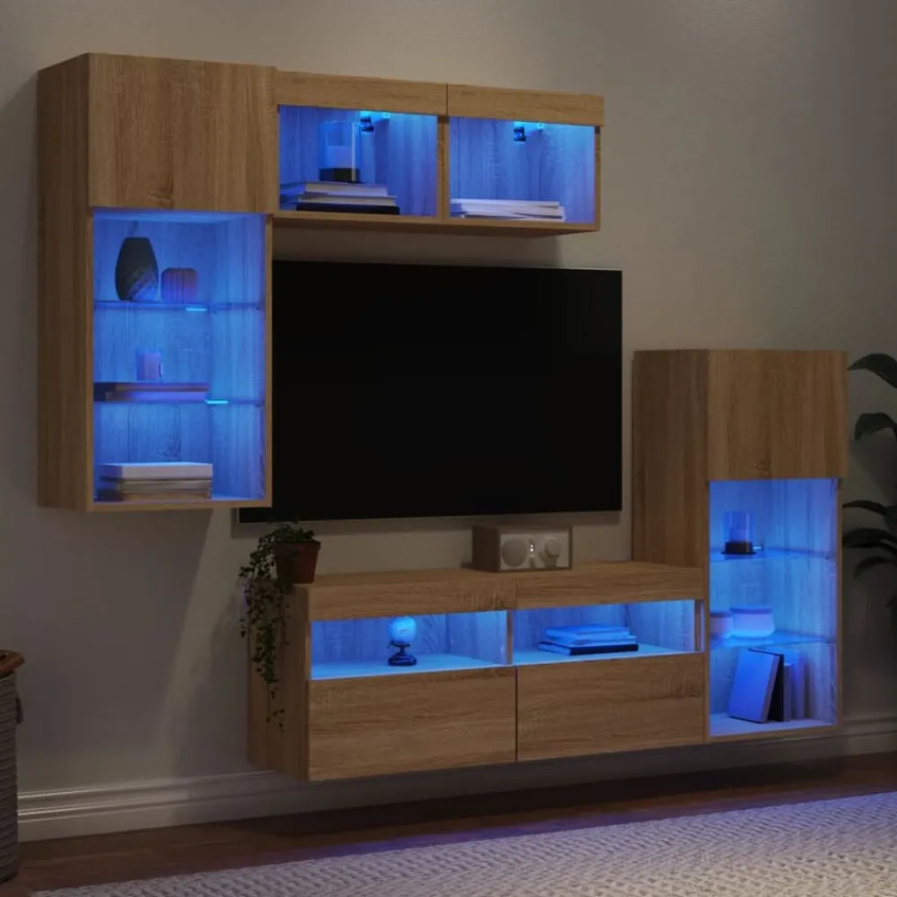 vidaXL Muebles Tv-Muebles TV pared con LED 5 pzas madera ingeniería