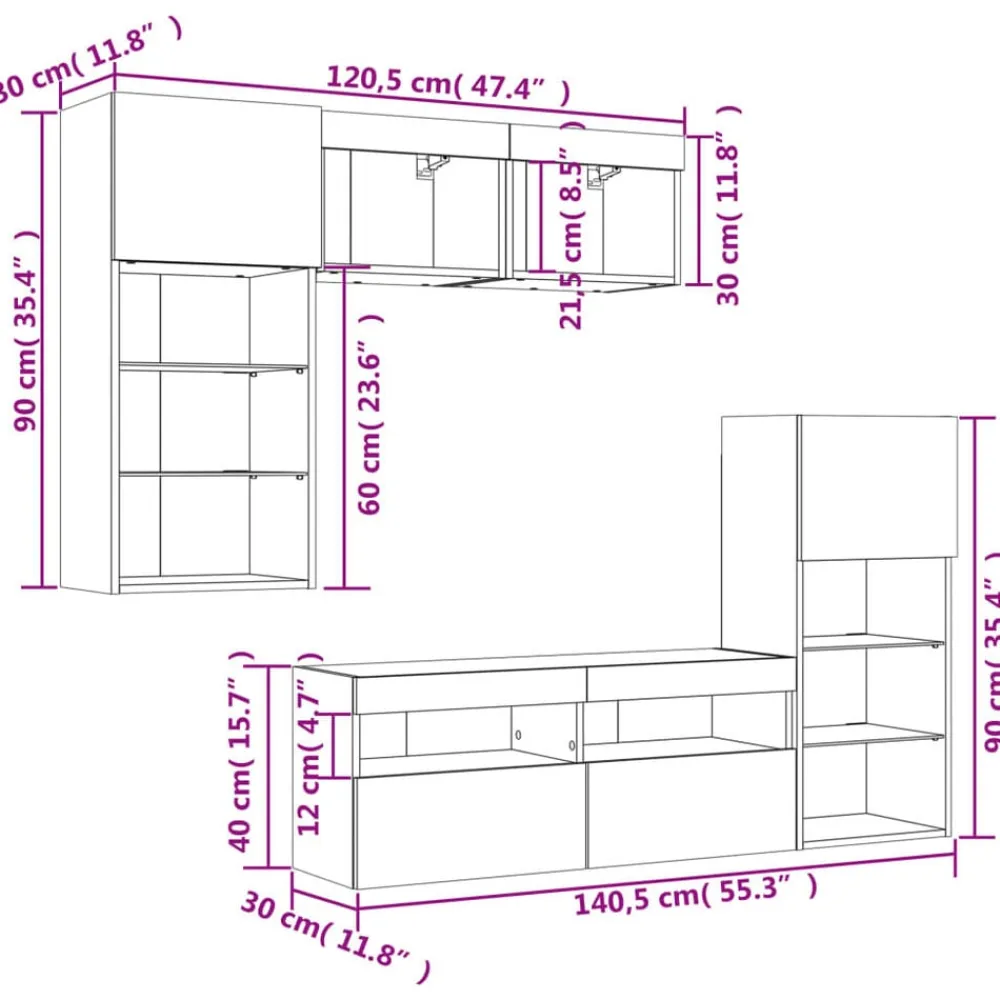 vidaXL Muebles Tv-Muebles TV pared con LED 5 pzas madera ingeniería