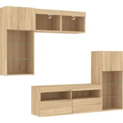 vidaXL Muebles Tv-Muebles TV pared con LED 5 pzas madera ingeniería
