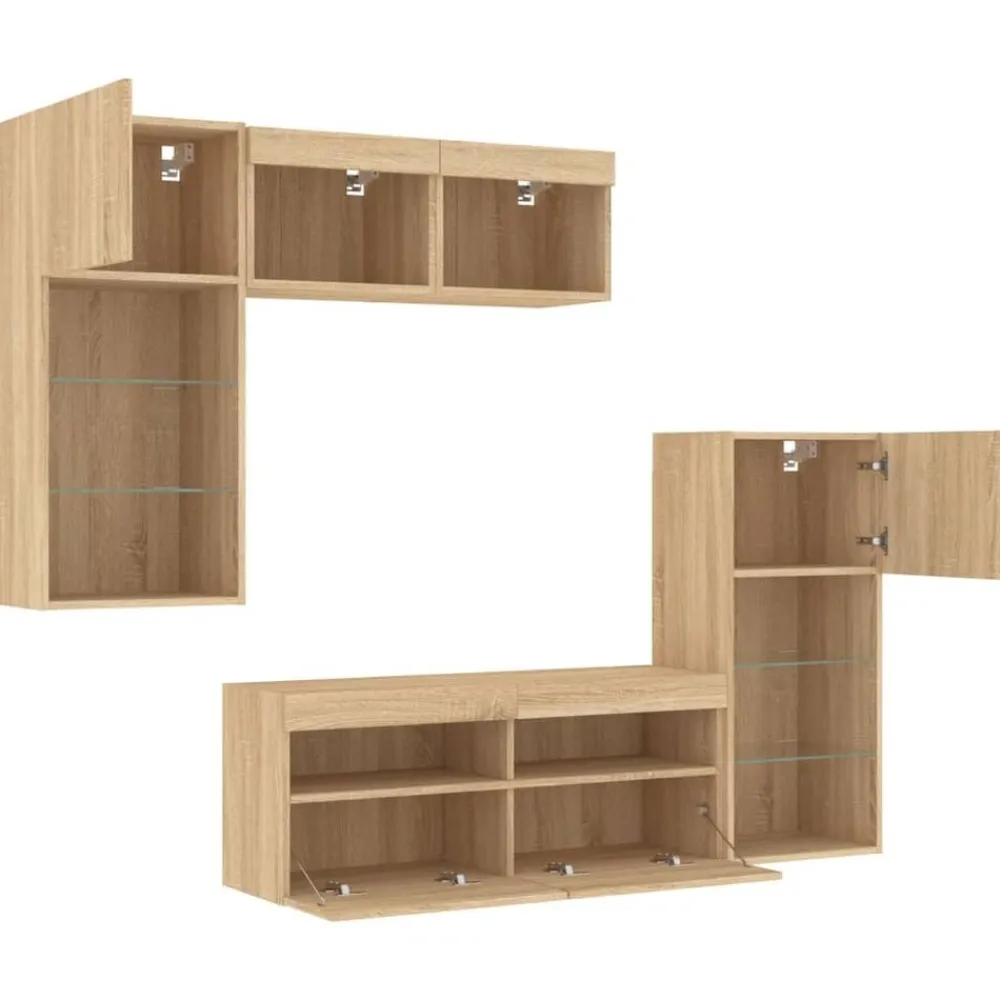 vidaXL Muebles Tv-Muebles TV pared con LED 5 pzas madera ingeniería