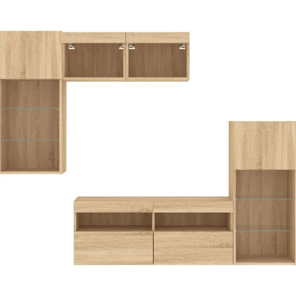 vidaXL Muebles Tv-Muebles TV pared con LED 5 pzas madera ingeniería