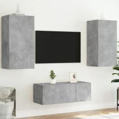 vidaXL Muebles TV pared con LED 4 pzas madera ingeniería gris hormigón Gris hormigón Outlet