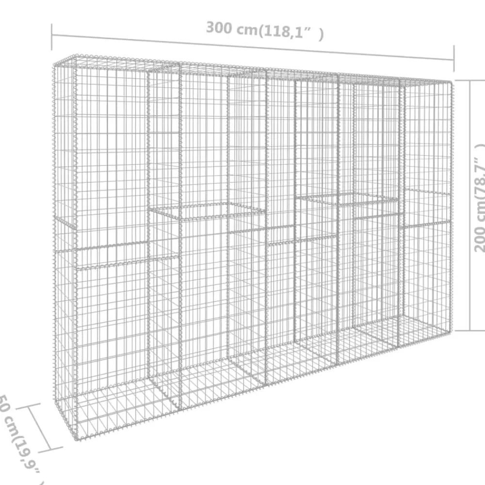 vidaXL Muro de gaviones con cubierta acero galvanizado 300x50x200 cm