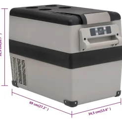 vidaXL Cocina Y Comedor-Nevera con asa y adaptador PP y PE negro y gris 55 L