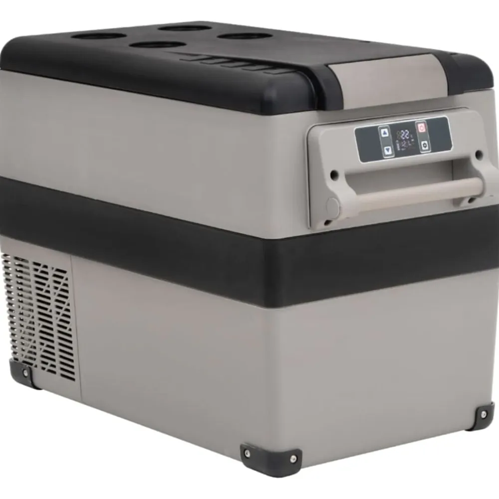 vidaXL Cocina Y Comedor-Nevera con asa y adaptador PP y PE negro y gris 55 L