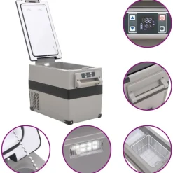 vidaXL Cocina Y Comedor-Nevera con asa y adaptador PP y PE negro y gris 55 L