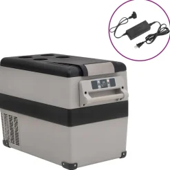 vidaXL Nevera con asa y adaptador PP y PE negro y gris 35 L Best