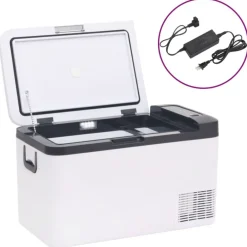 vidaXL Cocina Y Comedor-Nevera con asa y adaptador PP y PE negro y blanco 25 L