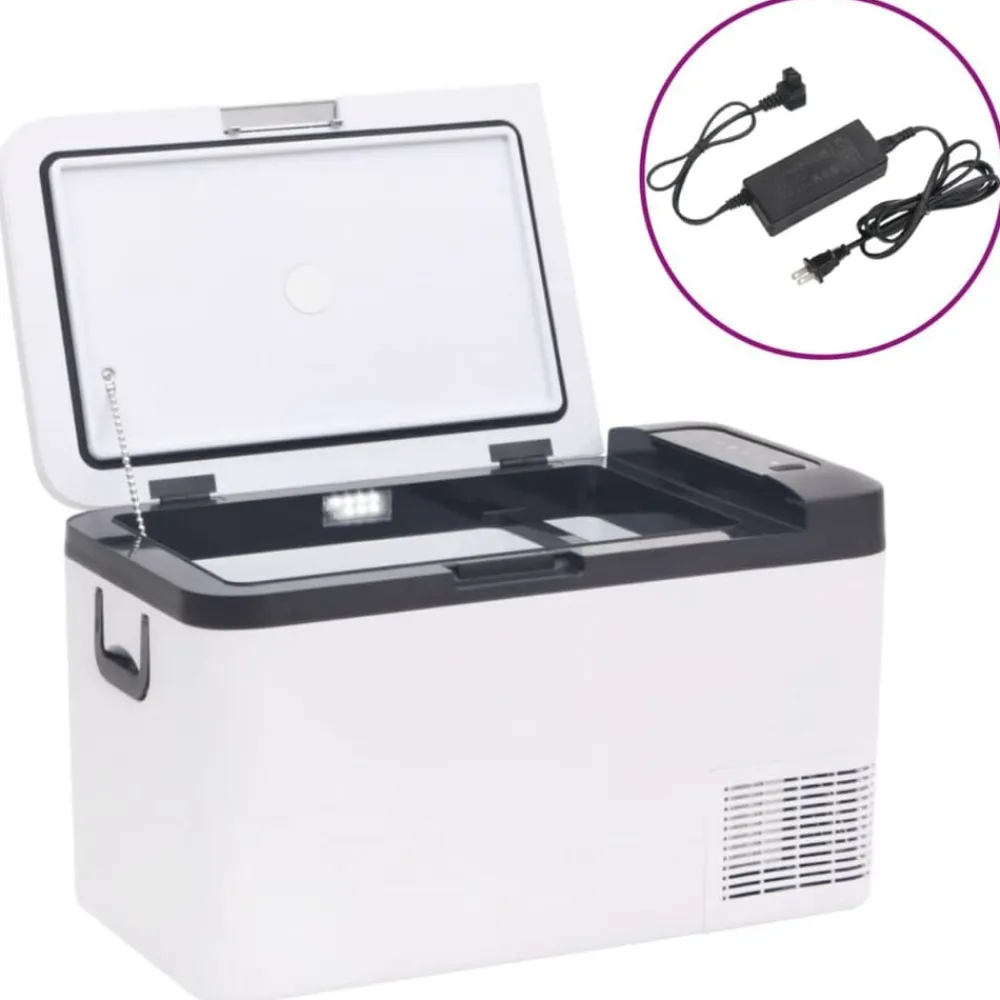 vidaXL Cocina Y Comedor-Nevera con asa y adaptador PP y PE negro y blanco 25 L
