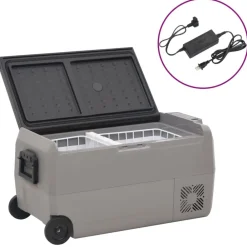 vidaXL Cocina Y Comedor-Nevera con ruedas y adaptador PP y PE negro y gris 60 L