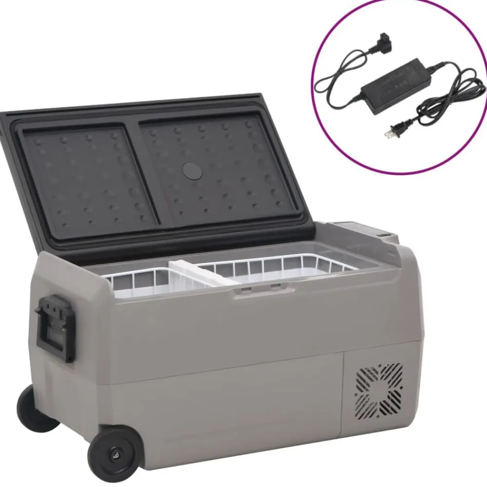 vidaXL Cocina Y Comedor-Nevera con ruedas y adaptador PP y PE negro y gris 60 L