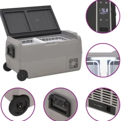 vidaXL Cocina Y Comedor-Nevera con ruedas y asa PP Y PE negro y gris 50 L